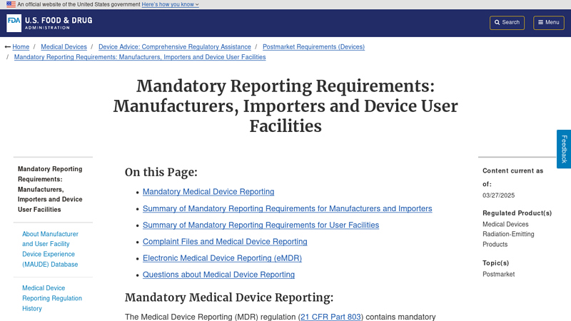 Manufacturers, Importers and Device User Facilities