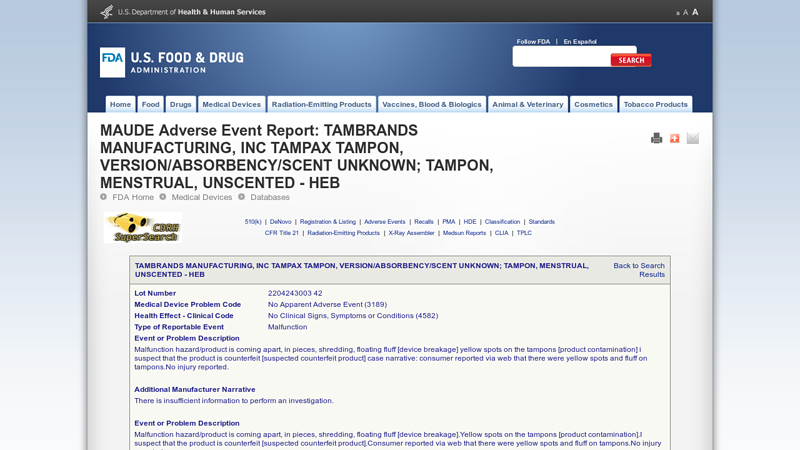 MAUDE Adverse Event Report