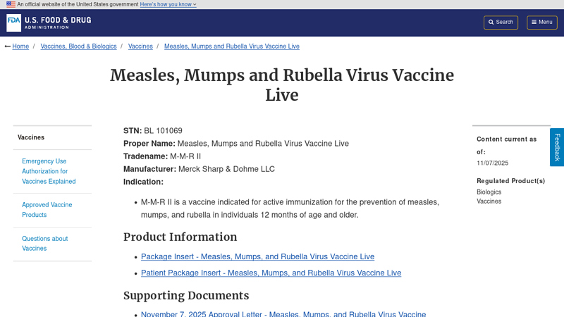 Measles, Mumps and Rubella Virus Vaccine Live