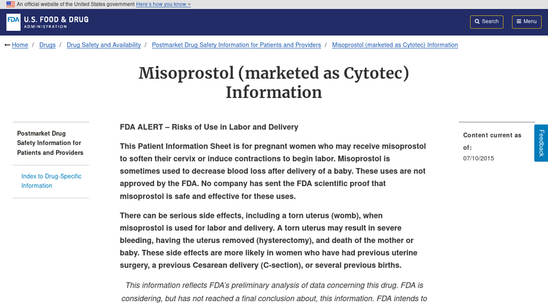 Misoprostol (marketed as Cytotec) Information