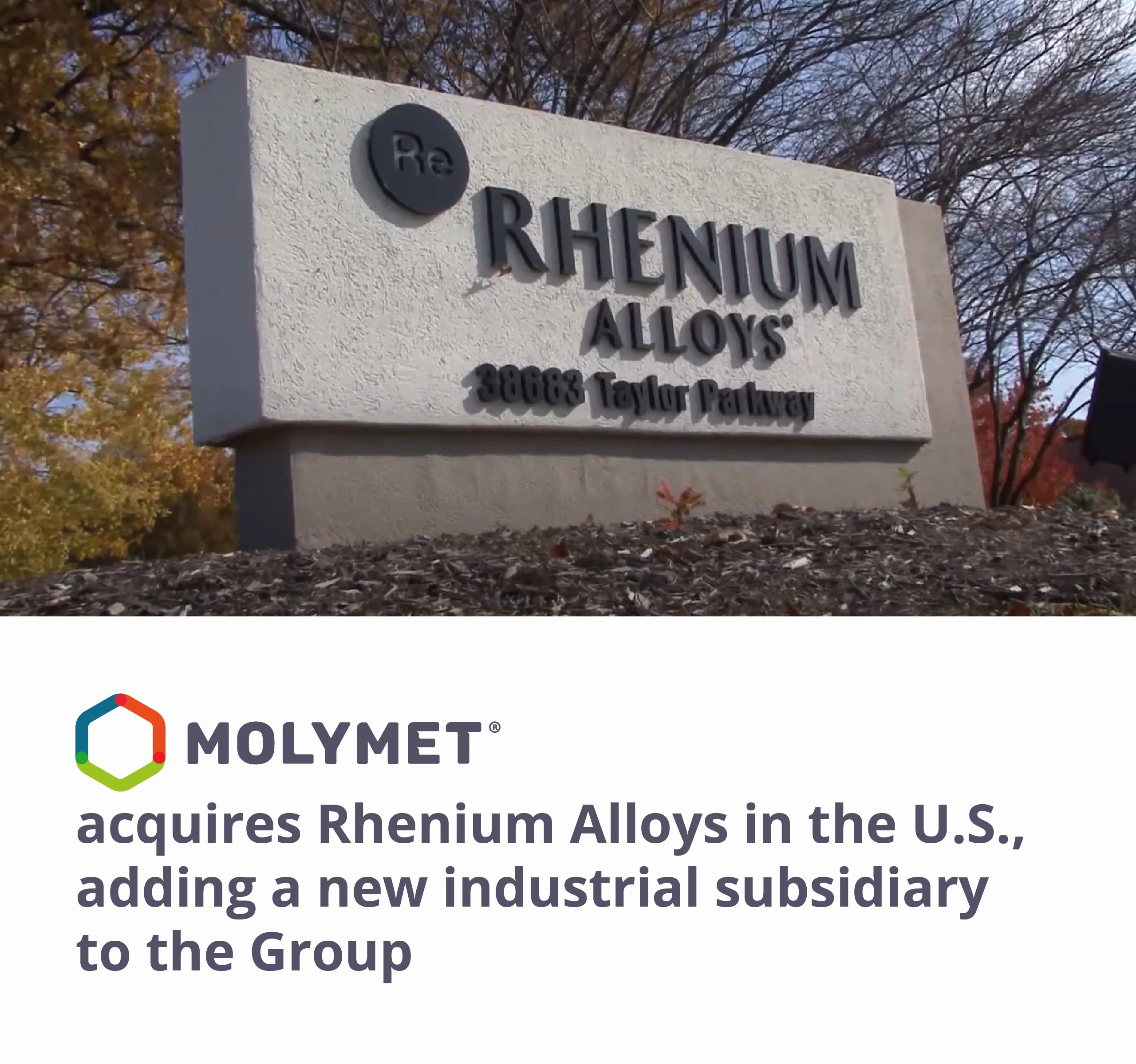 Molymet to Acquire Rhenium Alloys, Inc.