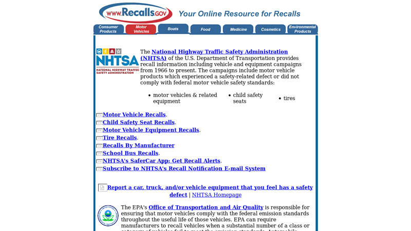 Motor Vehicle Recalls