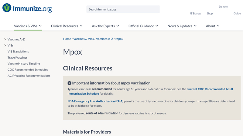 Mpox (Monkeypox) Immunization Resources for Healthcare Providers