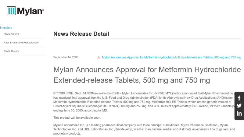 Mylan Announces Approval for Metformin Hydrochloride Extended ...