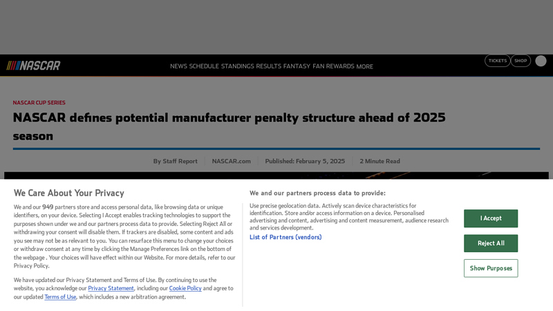 NASCAR defines potential manufacturer penalty structure