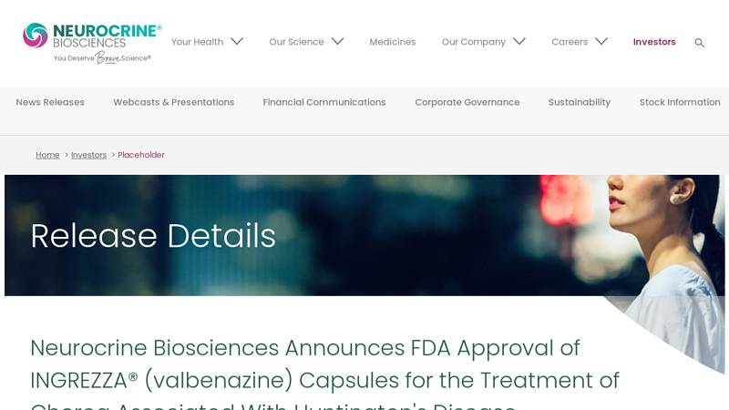 Neurocrine Biosciences Announces FDA Approval of INGREZZA ...