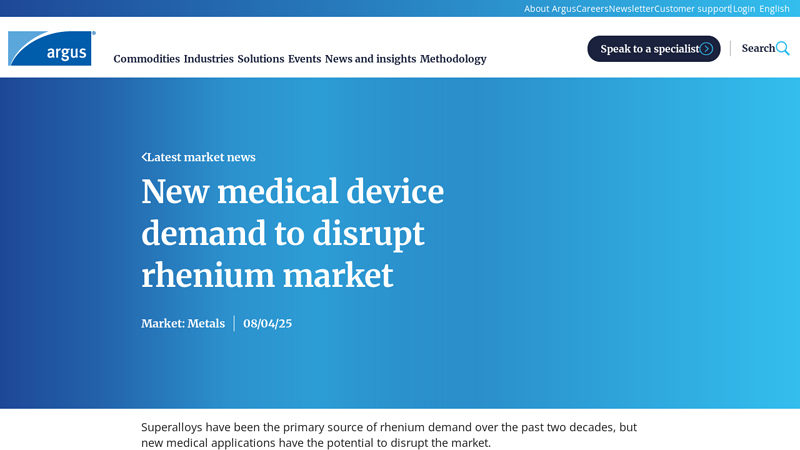 New medical device demand to disrupt rhenium market