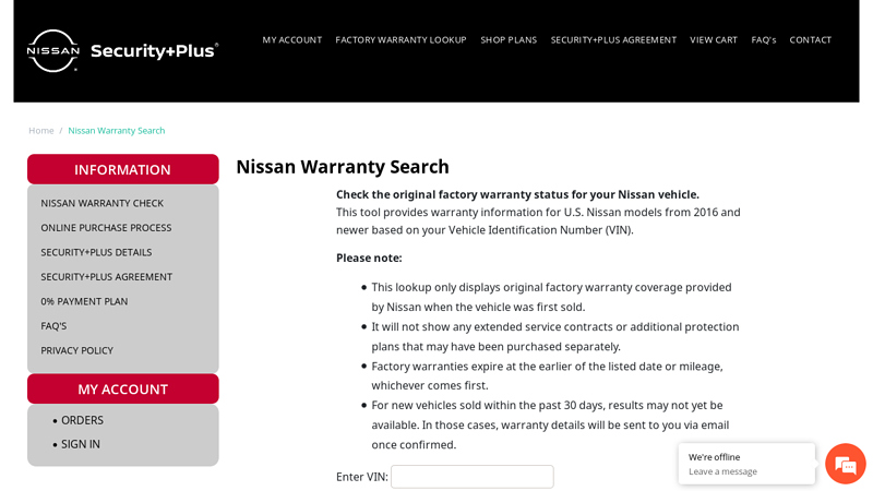 Nissan Factory Warranty Check