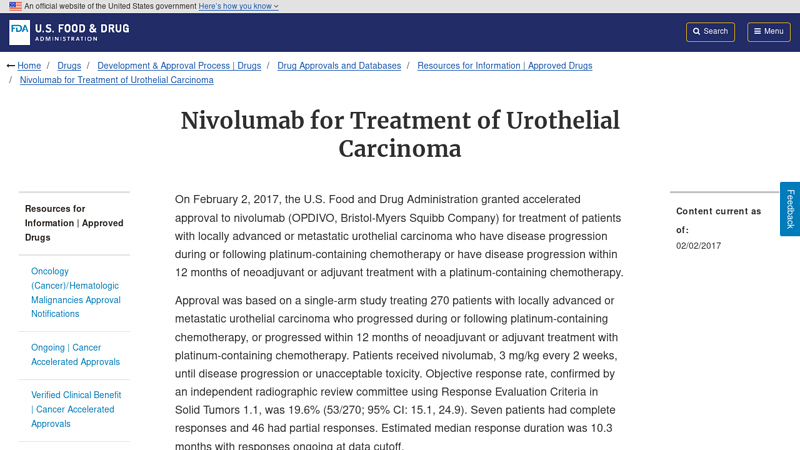Nivolumab for Treatment of Urothelial Carcinoma