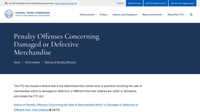 Penalty Offenses Concerning Damaged or Defective Merchandise