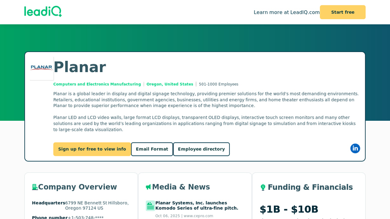 Planar Systems Company Overview, Contact Details & Competitors