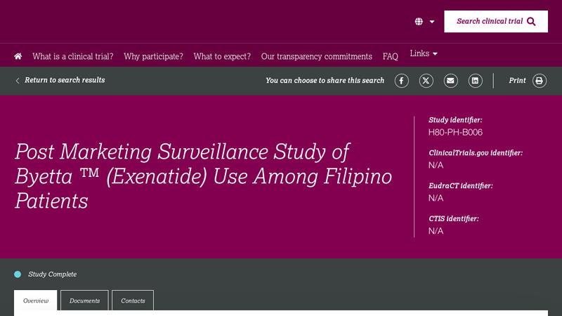 Post Marketing Surveillance Study of Byetta ™ (Exenatide) Use ...