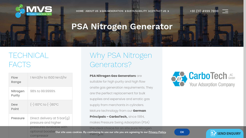 PSA Nitrogen Generator, Carbotech CMS, Carbon Molecular Sieve