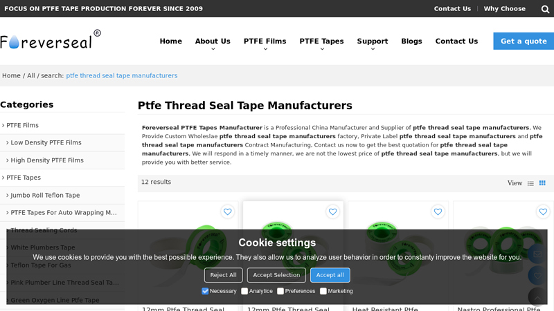 ptfe thread seal tape manufacturers