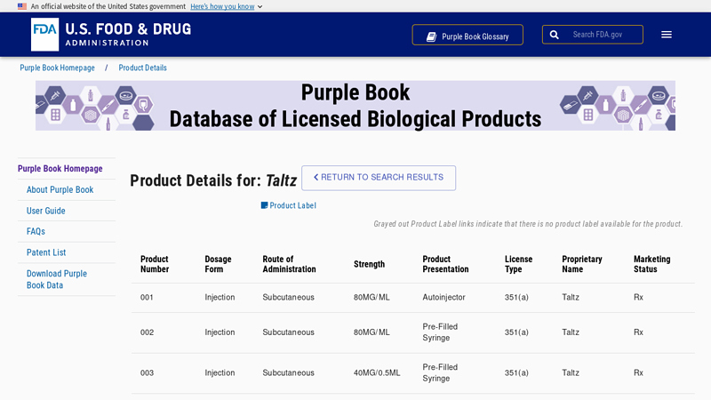 Purple Book Database of Licensed Biological Products