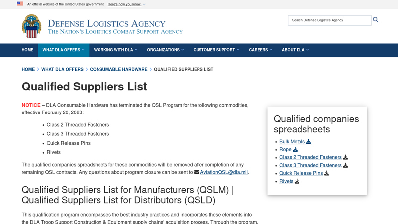 Qualified Suppliers List