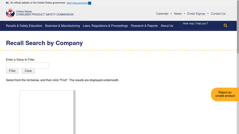 Recall Search by Company
