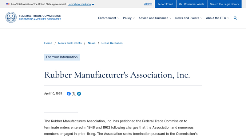 Rubber Manufacturer's Association, Inc.