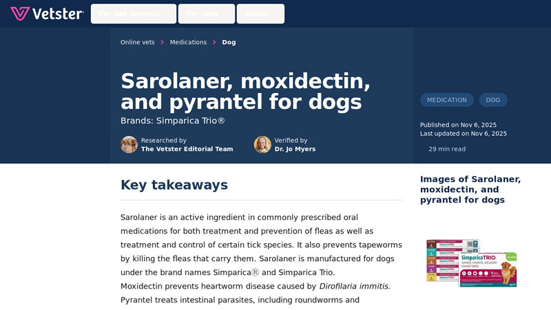 Sarolaner, moxidectin, and pyrantel for dogs