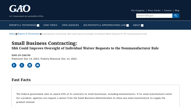 SBA Could Improve Oversight of Individual Waiver Requests ...
