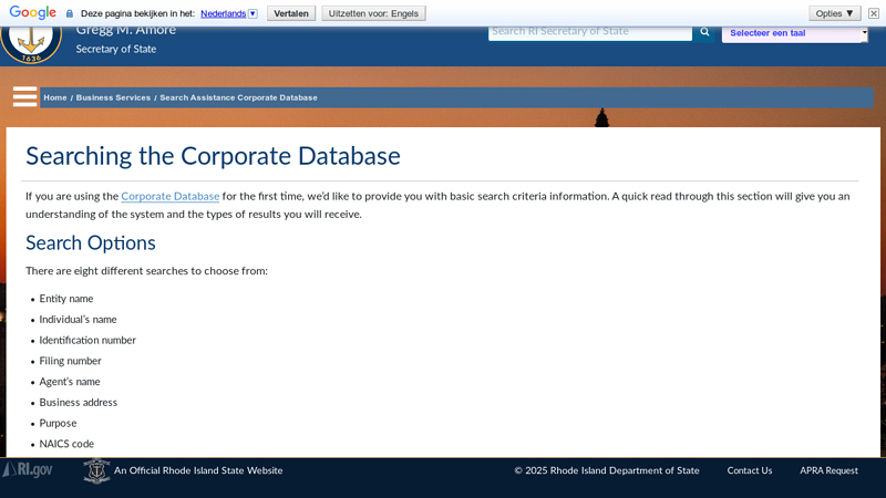 Search Assistance Corporate Database