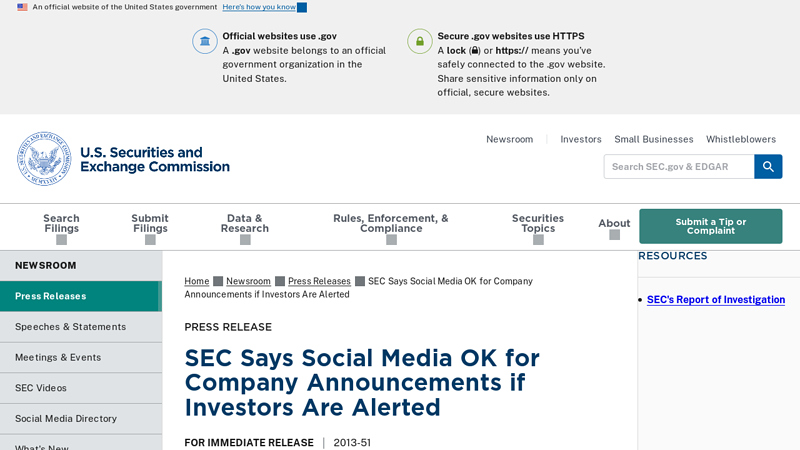 SEC Says Social Media OK for Company Announcements