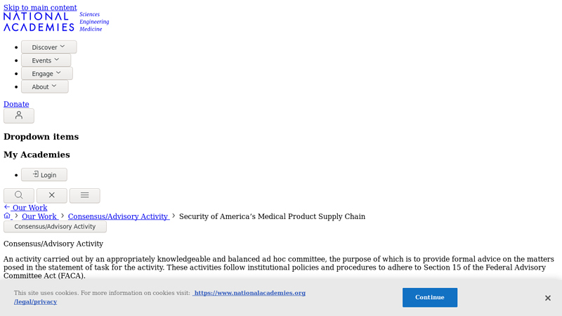 Security of America's Medical Product Supply Chain