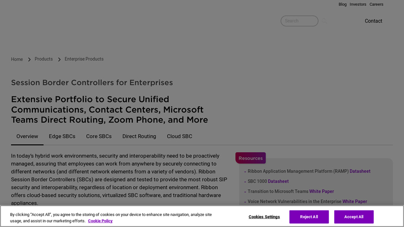 Session Border Controllers for Enterprises