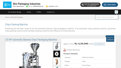 3 HP Automatic Chips Packing Machine - Shiv Packaging Industries
