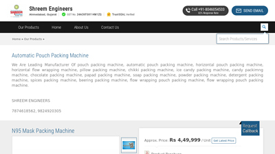 Automatic Pouch Packing Machine - N95 Mask ... - Shreem Engineers