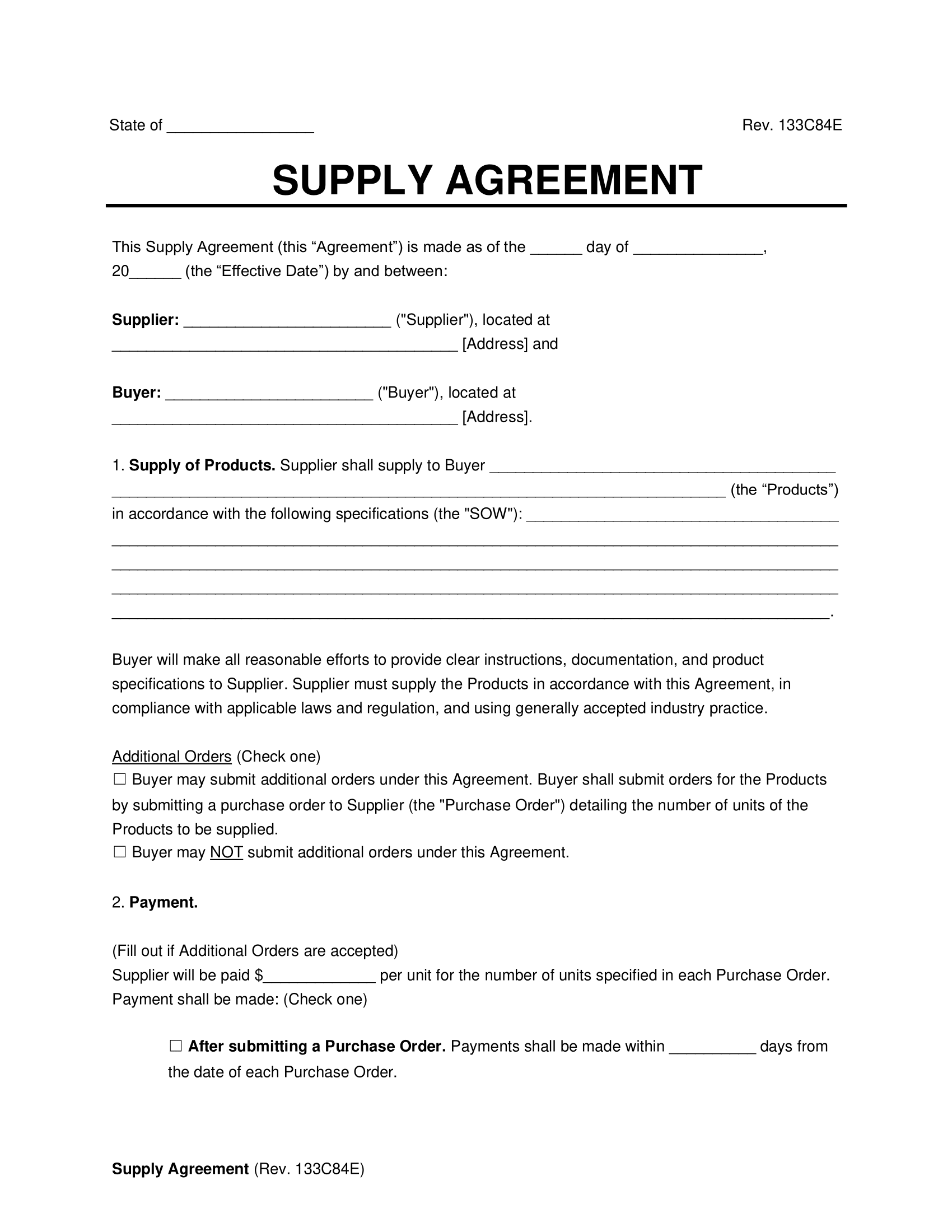 supplier contract agreement template