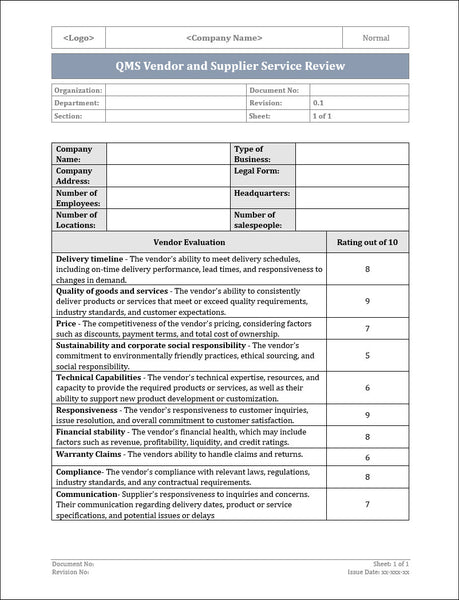 supplier evaluation template