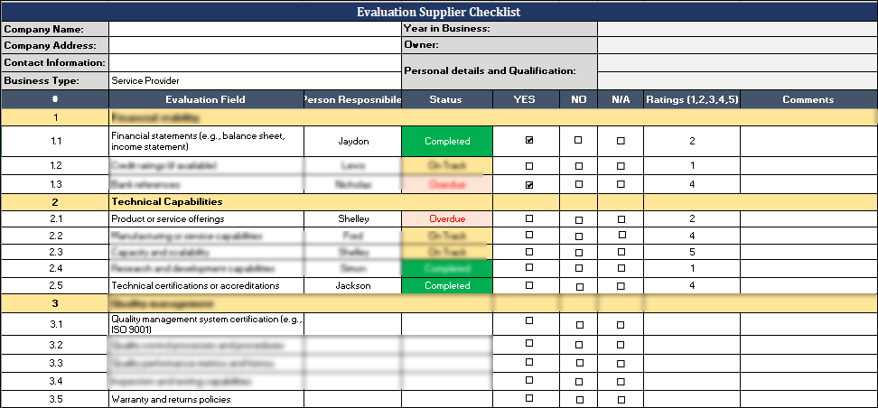 supplier evaluation template