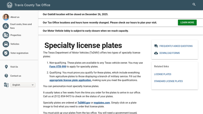 Specialty license plates