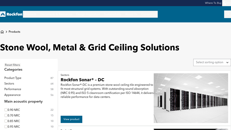 Stone Wool, Metal & Grid Ceiling Solutions