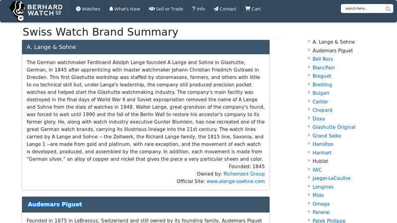 Swiss Watch Brand Summary