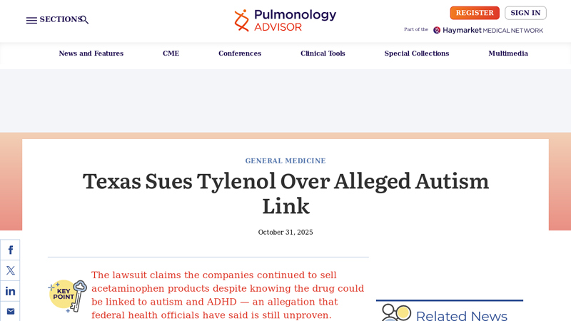 Texas Sues Tylenol Over Alleged Autism Link