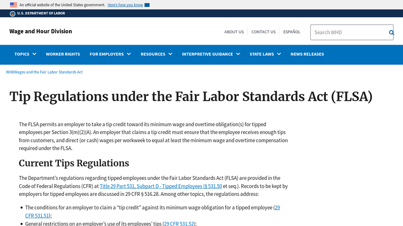 Tip Regulations under the Fair Labor Standards Act (FLSA)
