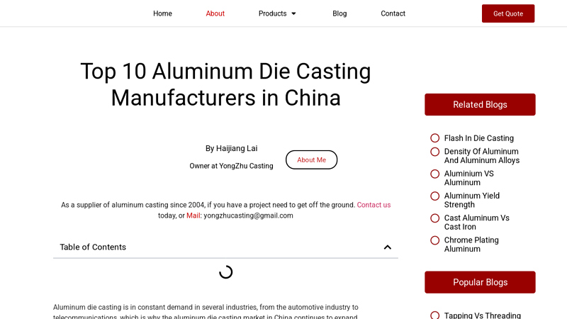 Top 10 Aluminum Die Casting Manufacturers in China