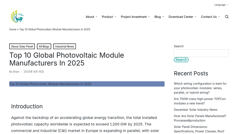 Top 10 Global Photovoltaic Module Manufacturers in 2025