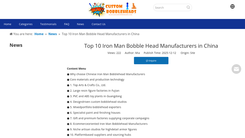 Top 10 Iron Man Bobble Head Manufacturers in China