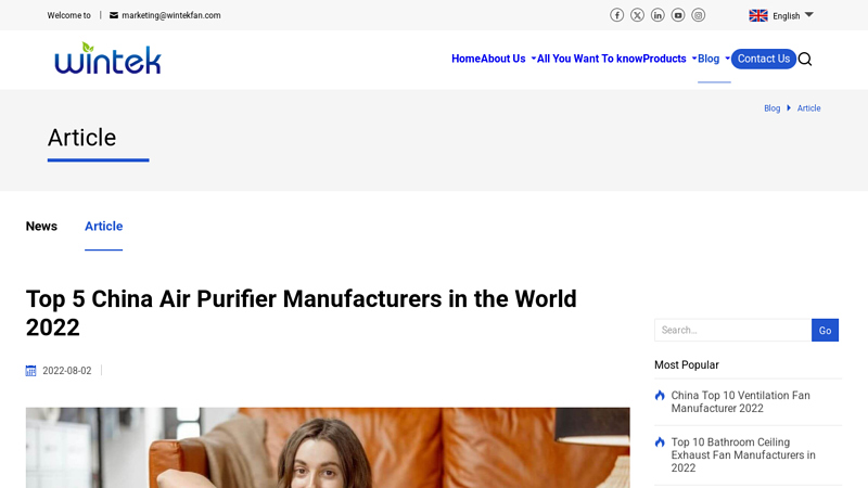 Top 5 China Air Purifier Manufacturers in the World 2022