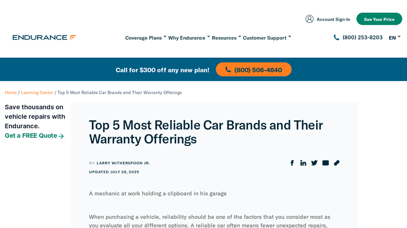 Top 5 Most Reliable Car Brands and Their Warranty Offerings