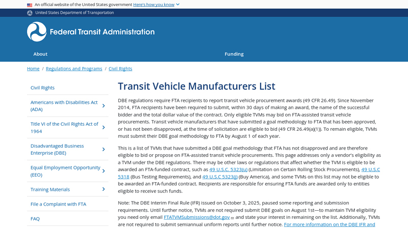 Transit Vehicle Manufacturers List