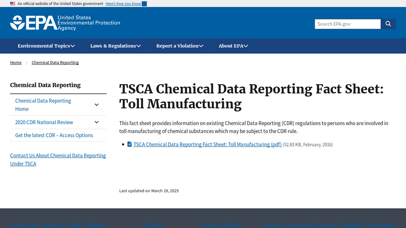 TSCA Chemical Data Reporting Fact Sheet: Toll Manufacturing