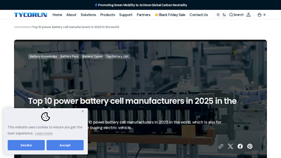 Top 10 power battery cell manufacturers in 2025 in the world - tycorun