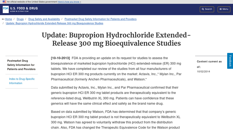 Update: Bupropion Hydrochloride Extended