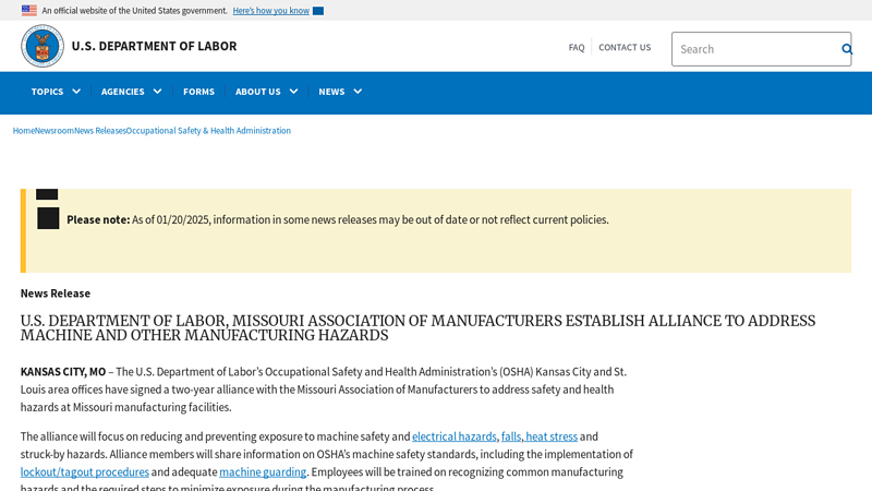 U.S. Department of Labor, Missouri Association of Manufacturers ...