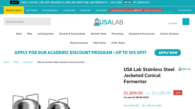USA Lab Stainless Steel Jacketed Conical Fermenter