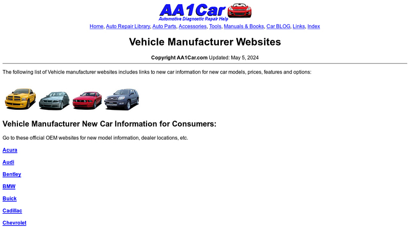 Vehicle Manufacturer Websites
